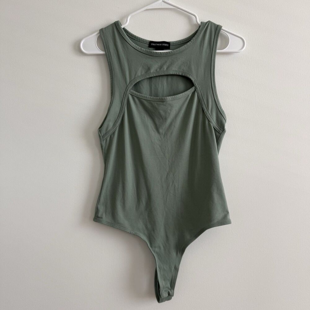 Streetwear Society Green Sleeveless Bodysuit Cutout Chest Party Night Out Small